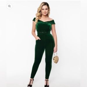 Unique vintage green velvet jumpsuit
